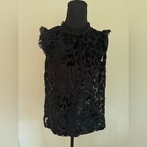 J. Crew Black Velvet Leopard Print Burnout Ruffle Blouse
